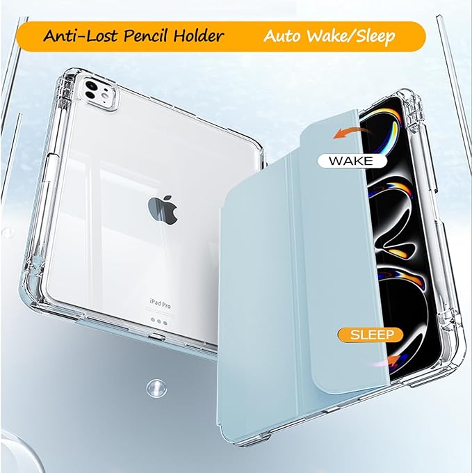 Slim Case for iPad Pro 11 Inch 4th/3rd/2nd Generation (2022/2021/2020) Clear Case with Pencil Holder Slide to Separate Auto Sleep/Wake Detachable Trifold with Stand Leather Cute Cover (Blue)