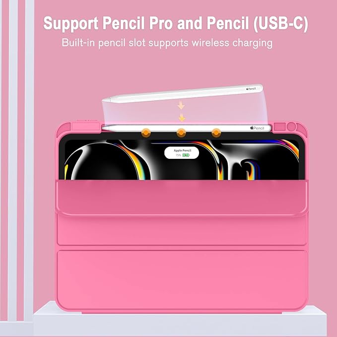 ZryXal iPad Pro 11 Inch Case (M5) 2025/ (M4) 2024 (Model: A2836/A2837/A3006) Trifold Stand Smart Cover with Pencil Holder and Soft TPU Back Auto Wake/Sleep (New Peach Red)