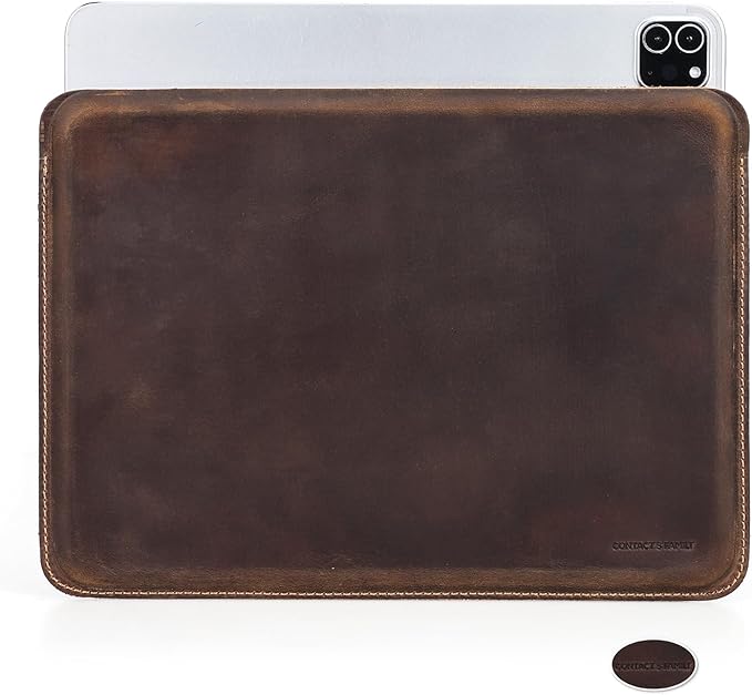 Top Grain Leather 11 Sleeve Slim Protector Case for Tablet Solid Vintage Design Fully Handmade Compatible with 10.5/10.9/11 iPad Pro/Air 10.2 iPad 7th/8th/9th Gen Coffee 11 Inch