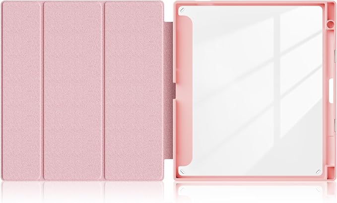 Case for BOOX Note Air 3 C and B/W E Ink Tablet 10.3 ePaperSlim Drop Protection Tri-Fold Cover with Hard Shell Transparent Back and Pen Holder Stand Smart Cover with Auto Wake/SleepPink