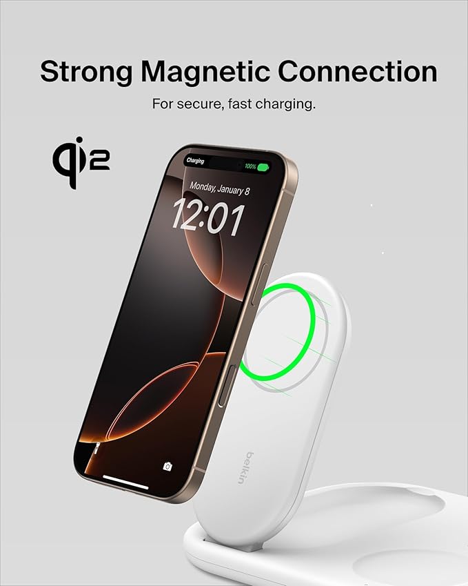 Belkin 3-in-1 MagSafe-Compatible iPhone Charger - Foldable Magnetic Qi2 Certified MagSafe Charging Station for Phone Apple Watch AirPods - Wireless for Multiple Devices