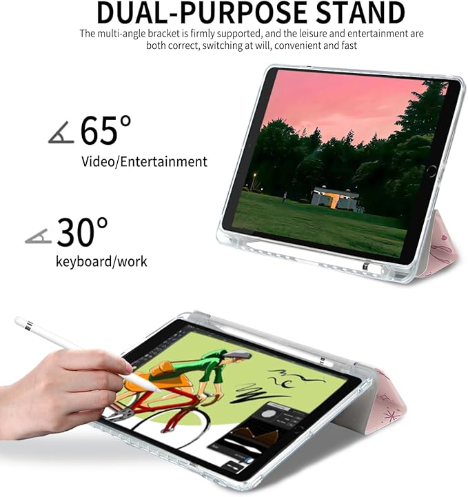 Fycyko Trifold Stand Case for iPad 10.2 InchiPad 9th/8th/7th Generation 2021/2020/2019 Aesthetic Pink Bowknot Ribbon Pattern with Pencil Holder Shockproof Protective CoverRibbon