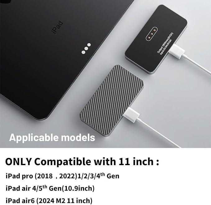 Magnetic Wireless Charger for iPad Pro 11 (1st/2nd/3rd/4th) &amp iPad Air 11 (M2/M3) &amp iPad Air 10.9 (4th/5th) 18W Fast Charging Smart Connector Alloy Wireless Charging Pad with USB-C Cord Cable