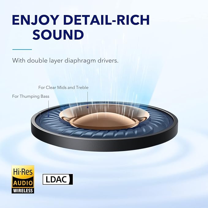 Soundcore by Anker Space A40 Adaptive Active Noise Cancelling Wireless Earbuds Reduce Noise by Up to 98% Ultra Long 50H Playtime 10H Single Playtime Hi-Res Sound Comfortable Fit Wireless Charge