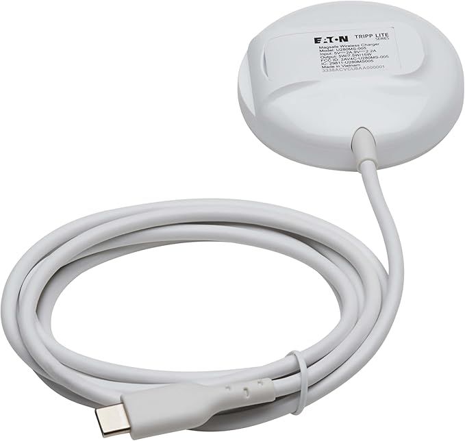 Eaton Tripp Lite Series Wireless Charger Pad 15W Magnetic Phone Charging Pad MagSafe MFi Charging for Apple iPhone iPad &amp AirPods 5ft Cable White 1-Year Warranty (U280MS-005)