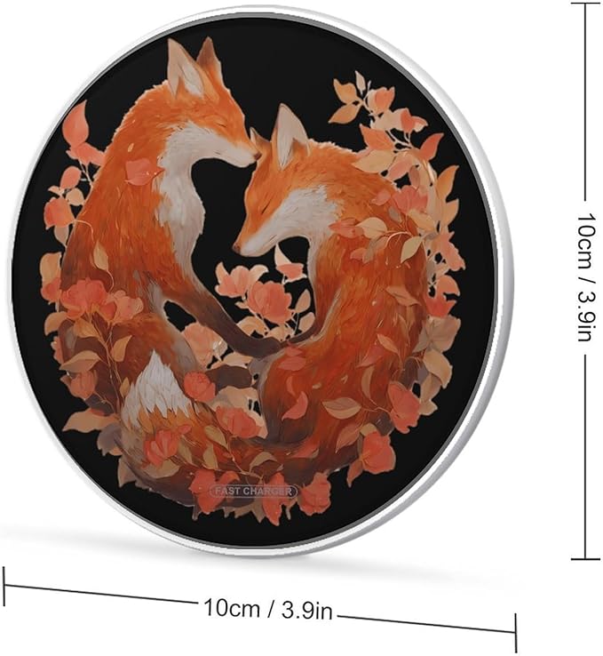 Foxes Love Flowers Leaves Fast Portable Charger 10W Funny Graphic Phone Charging Pad with USB Cable