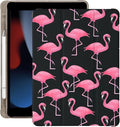 Cute Kawaii Flamingo for iPad 5th/6th Generation Case with Pencil Holder Auto Sleep/Wake Black Leather Soft TPU Back Cover for iPad 9.7 Inch