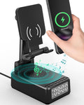 Gifts for Men Cell Phone Stand with Wireless Bluetooth Speaker and Wireless Charger Phone Charger Stand with Digital Alarm Clock for iPhone Birthday Gifts for MenBoyfriendDadWomenChristmas