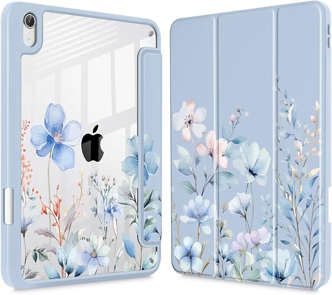May Chen Slim Case for iPad mini 7 (A17 Pro 7th Generation) 2024 / iPad mini 6 (6th Gen) 8.3 Inch [Built-in Pencil Holder] Shockproof Cover Clear Clear Back Shell Auto Wake/Sleep Wild Flowers