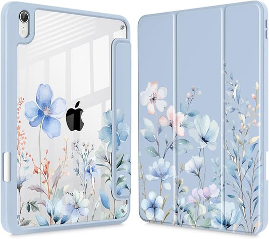 May Chen Slim Case for iPad mini 7 (A17 Pro 7th Generation) 2024 / iPad mini 6 (6th Gen) 8.3 Inch [Built-in Pencil Holder] Shockproof Cover Clear Clear Back Shell Auto Wake/Sleep Wild Flowers
