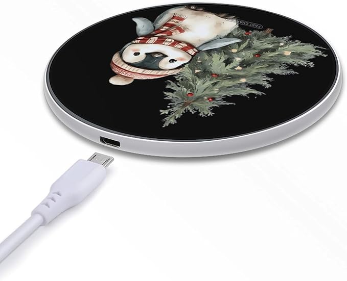 Penguins Christmas Tree Phone Charger Magnetic Charging Pad Anti-Slip with USB Cable