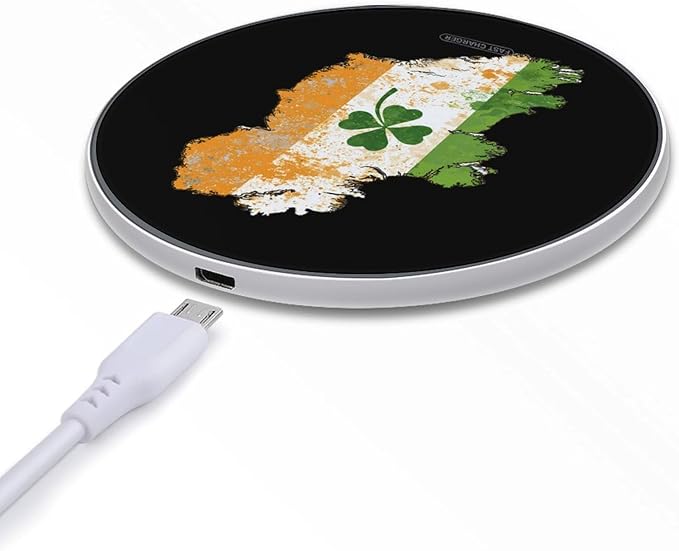 Irish Ireland Map Flag Clovers Fast Portable Charger 10W Funny Graphic Phone Charging Pad with USB Cable