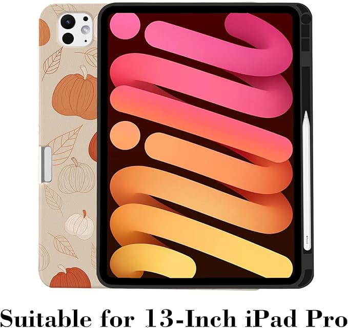 MAYCARI Fall Brown Leaves Pumpkins iPad Case for iPad Pro (M4) 2024 13 Inch with Pencil Holder Handmade iPad Pro 5th Generation Case Autumn Fine Grained iPad Protecitve Hard Case with Auto Wake/Sleep