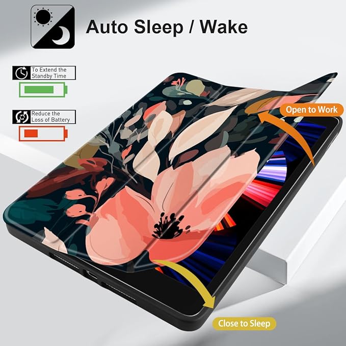 DONGKE Case Compatible with iPad 10.2 Inch 2021 2020 2019 iPad 9th/8th/7th Generation with Pencil Holder Slim Stand Protective Case with Soft TPU Back Auto Sleep/Wake Cover Painted Florals