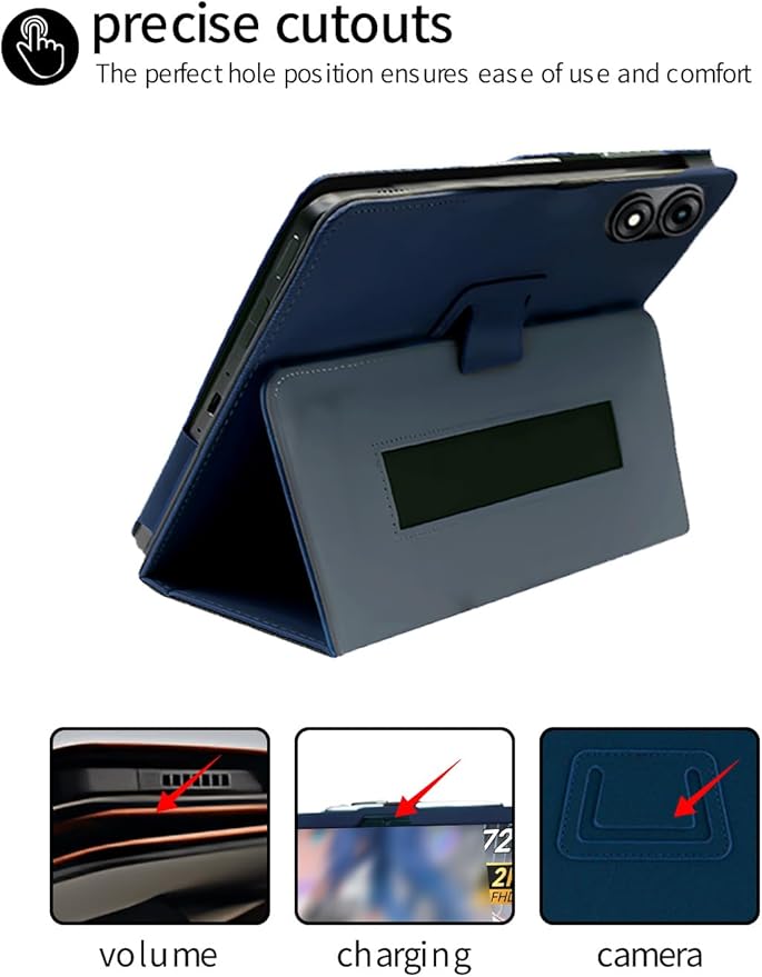 for TABWEE T60 Pro/VekfulPC T60 Pro 13.4 Inch Android Tablet CaseBOVUGAC Folding Stand Protective Cover with Pencil Holder and Wrist StrapFull Protection Premium PUScratch Resistant(Dark Blue)
