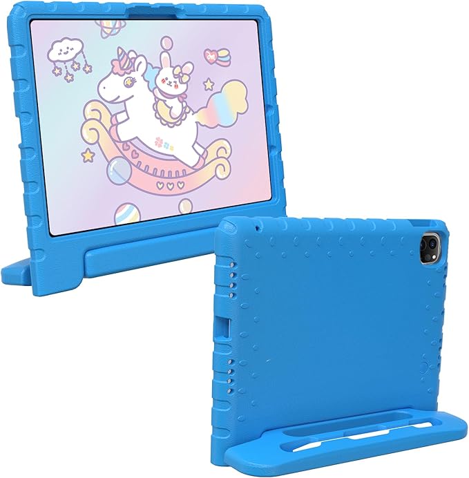 for iPad Pro 11 inch Case 2024 M4 5th Generation Kids Proof Case for iPad 11 Pro Protective Cover for iPad Pro 11 with Pencil Holder Anti-Slip Handle Stand Blue