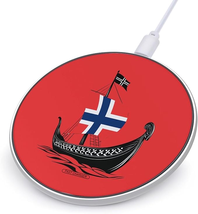 Boat Norwegian Flag Vikingship Wireless Charger Anti-Slip Wireless Charging Pad Slim Charger Mat for Men Women