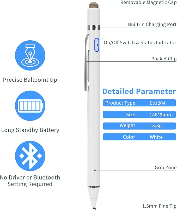 Stylus Pen for Lenovo Yoga Pencil EVACH Digital Pencil with 1.5mm Ultra Fine Tip Stylus for Lenovo Yoga White