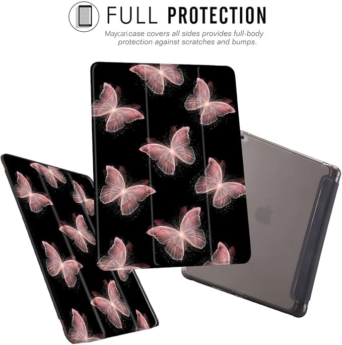 MAYCARI Butterfly Case for iPad 9.7 inch 2017/2018 with Pencil Holder Cute iPad 5th/6th Generation Protective Case with Soft TPU Back Auto Sleep/Wake Cover Slim Shell for Girls Women