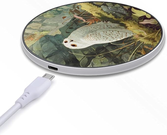 White Owl Animals World Phone Charger Magnetic Charging Pad Anti-Slip with USB Cable