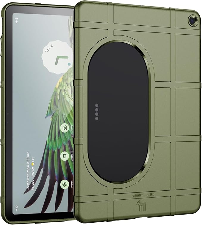Case and Travel Cover for Google Pixel Tablet (2023) Nakedcellphone Special Ops Rugged Shield and Hard Shell View Stand Companion - Olive Green