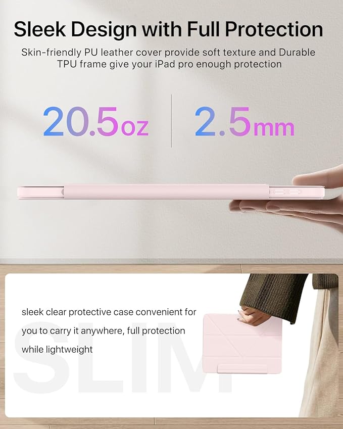 for iPad Pro 13 inch Case M5/M4 (2025/2024) Multi-Angle Y Fold Stand Magnetic Premium PU Leather Full Protective Case with Hidden Pencil Holder (Pastel Pink)