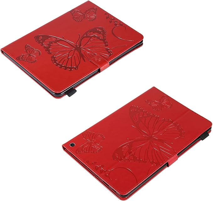 for Kindle Fire HD 10 &amp HD 10 Plus Case 13th/11th Generation 10.1 (2023/2021) Stand Embossed PU Leather Magnetic Wallet Cover with Pencil Holder/Pockets [Auto Wake/Sleep] Red Butterfly