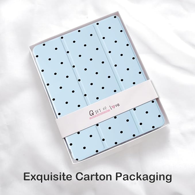 Cute Kawaii Polka Dot for iPad Pro 11 Inch Case (M5/M4) 2025/2024 with Pencil Holder Auto Sleep/Wake Blue Leather Soft TPU Back Cover