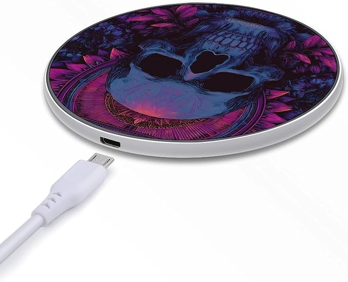 Psychedelic Skull Head with Floral Phone Charger Magnetic Charging Pad Anti-Slip with USB Cable