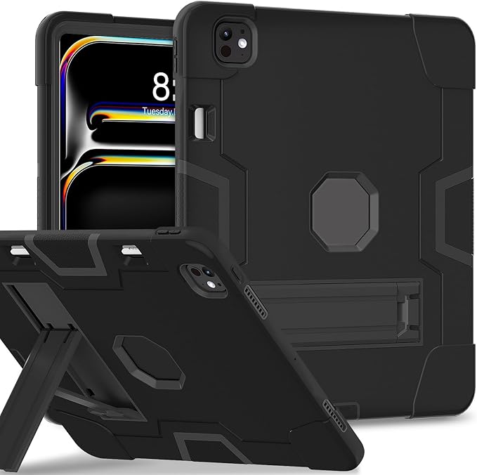for iPad Pro 13 Inch Case M4 (2024 Model 7th Generation) with Kickstand Kids case for iPad Pro 13-inch (M4) case Protective Case for iPad Pro 13” 7th Generation A2925 A2926 A3007 Black