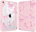May Chen Slim Case for iPad mini 7 (A17 Pro 7th Generation) 2024 / iPad mini 6 (6th Gen) 8.3 Inch [Built-in Pencil Holder] Shockproof Cover Clear Clear Back Shell Auto Wake/Sleep Pink Bow