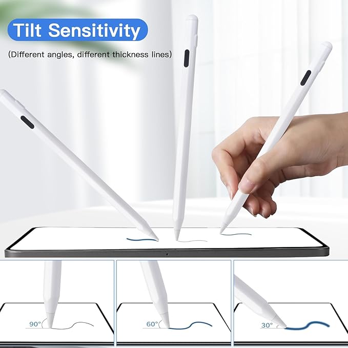 Stylus Pen for iPadfor Apple Pencil Pro 1st/2nd Generation: for 2018-2024 iPad 10/9/8/7/6th iPad Pro 12.9/11/13-inch M4 i-Pad Air 3/4/5/M2 i-Pad Mini 5/6thPalm RejectionTilt SensitivityWhite