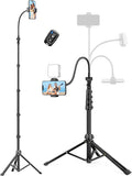 Phone Tripod Stand 85 Tall Cellphone Tripod for iPhone with Gooseneck Remote Flexible Portable Phone Stand for Recording Compatible with iPhone 14 13 12 pro Android Camera