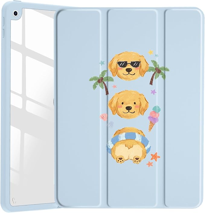 Golden Retriever for 10.2 iPad 2019/2020/2021 Kawaii Animal Clear Hard Back Hybrid Casewith Pencil Holder Trifold Stand Tablet Cover for iPad 7th/8th/9th Gen for Girls Women