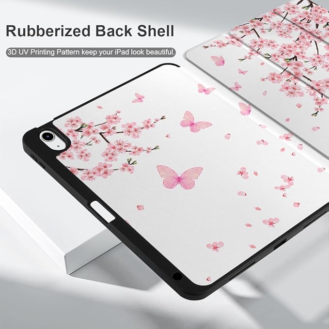 MEEgoodo for M4/M3/M2 iPad Air 11 inch Case 2026 2025 2024Case for iPad Air 5th Generation/iPad Air 4th Gen 10.9 inch 2022 2020 Tablet Cover with Soft TPU Back Shell Cherry Blossoms