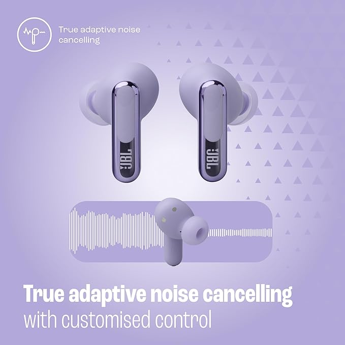 JBL Live Beam 3 - True wireless noise-cancelling stick-closed earbuds 48Hrs total playback Wireless Charging 6 Mics for perfect calls Multi-point connection IP55 waterproof and dustproof (Purple)