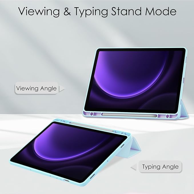 for Samsung Galaxy Tab S10 Lite/ S10 FE/ S9 FE 10.9 Inch Tri-Fold Smart Tablet Case with Pen Holder Shockproof Protective Cover W Transparent Back Shell Auto Wake/SleepSky Blue