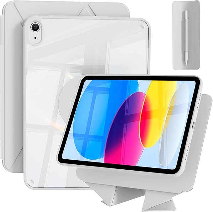 for iPad A16 Case 11th Generation 11 Inch 2025 for iPad 10th Generation Case 10.9 Inch 2022 with Pencil Holder Folio Stand Cover Clear Back Magnetic Attachment Multi Angles Gray