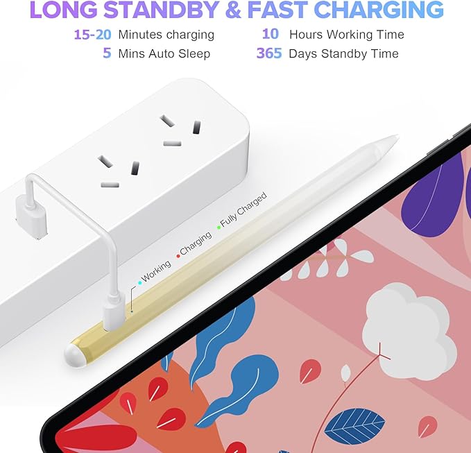 Stylus Pen for iPad 6th-11th Generation-2X Fast Charge Active Pencil Compatible with 2018-2025 Apple iPad Pro 11/12.9/M4 iPad Air 3/4/5/M2/M3iPad mini 5/6 Gen-Gradient White Yellow