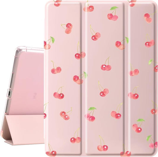 Idocolors Cute Kawaii Girly Cherry Pad Case for 8.3 Inch iPad mini 6 Clear TPU Smart Stand Back Cover with Pencil Holder Auto Wake/Sleep Foldable Shockproof Protective Case for Women Girls