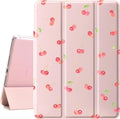 Idocolors Cute Kawaii Girly Cherry Pad Case for 11 Inch iPad Pro(2024) Clear TPU Smart Stand Back Cover with Pencil Holder Auto Wake/Sleep Foldable Shockproof Protective Case for Women Girls