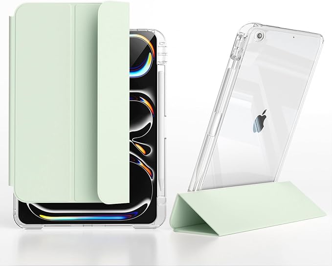Slim Case For iPad 9th/8th/7th Generation 2021/2020/2019 (10.2 inch) Leather Case with Pencil Holder Slide Detachable Magnetic Trifold Stand Shockproof Protective Cute Clear Back Cover (Light Green)