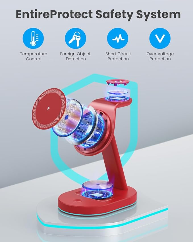 3 in 1 Wireless Charger Charging Station for iPhoneQi2 Certified 15W Magnetic Charging Stand for Mag-Safe with 30W USB C Adapter&ampFriendly Night Light for iPhone 16/15/14/13/12Apple WatchAirPods