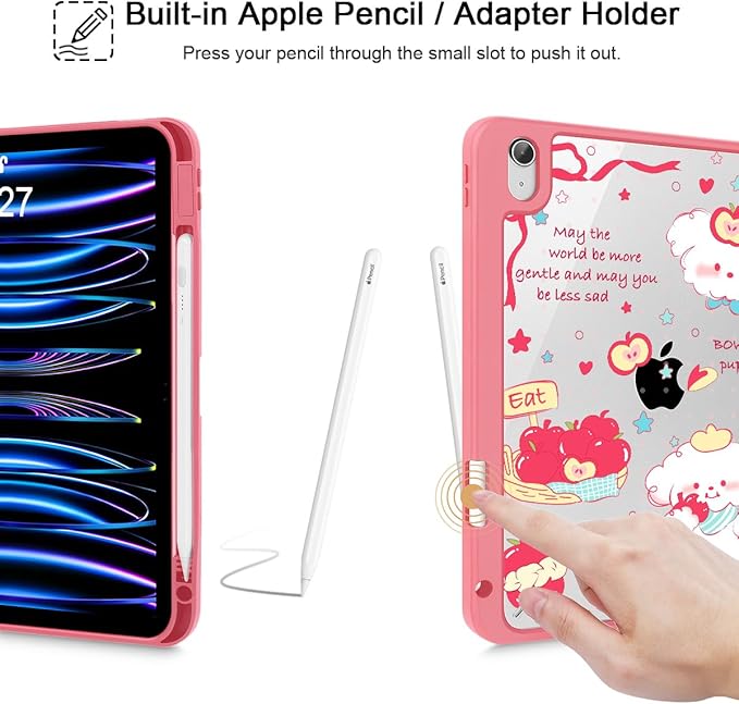 Mektron for 11th Generation iPad 11-inch A16 chip 2025 Cover with Pencil Holder Fit 10th Generation iPad 10.9-inch A14 chip 2022 Shockproof Clear Shell Cute Puppy-Red