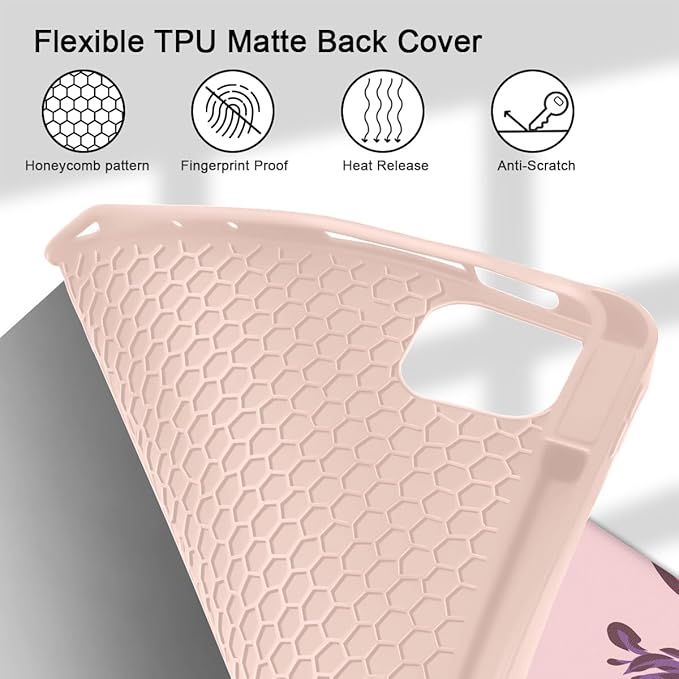 Mektron for iPad Pro M2 11-inch 4th/ 3rd/ 2nd/ 1st Gen Case 2022 2021 2020 2018 with Pencil Holder Tablet Cover with Soft TPU Back Cover for 11 inch iPad Pro Flowers-Bows-Pink