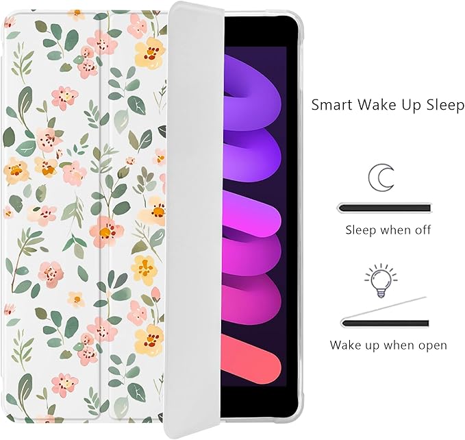 Cute Leaves Floral for iPad Air 13 Inch Case M3 2025/M2 2024 with Pencil Holder Auto Sleep/Wake Leather Soft TPU Back Cover