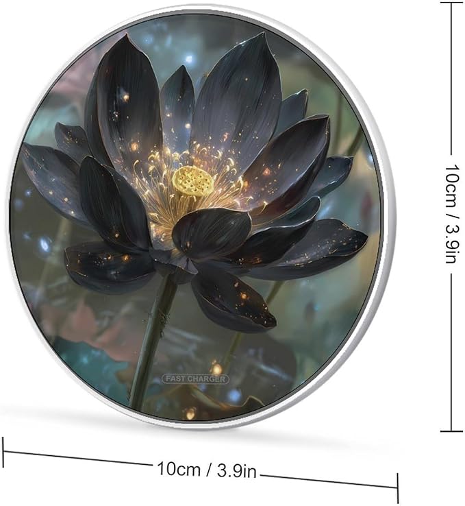Black Lotuss Flower Phone Charger Magnetic Charging Pad Anti-Slip with USB Cable