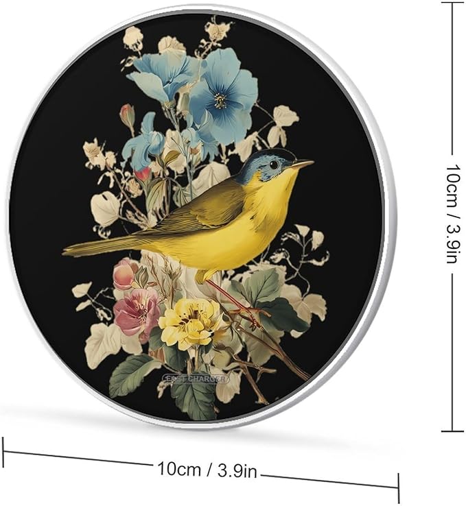 Warbler Bird on Flowers Phone Charger Magnetic Charging Pad Anti-Slip with USB Cable