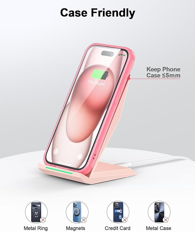 Wireless Charger with USB C Phone Charger Charging Stand with 20W PD Adapter Compatible with iPhone 17/17 Air/16/15/14/13/12 Phone Charging Dock for Samsung Galaxy S26/S26+/S25/S24/S23/S22/S21