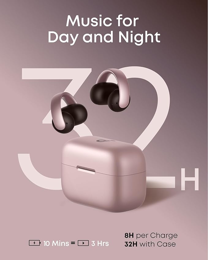 Soundcore AeroClip by Anker Open-Ear Earbuds Clip-On Headphones Adaptive Comfort Clear Calls with 4 Mics and AI Stable Fit 12mm Drivers for Powerful Bass Hi-Res Open-Ring Design